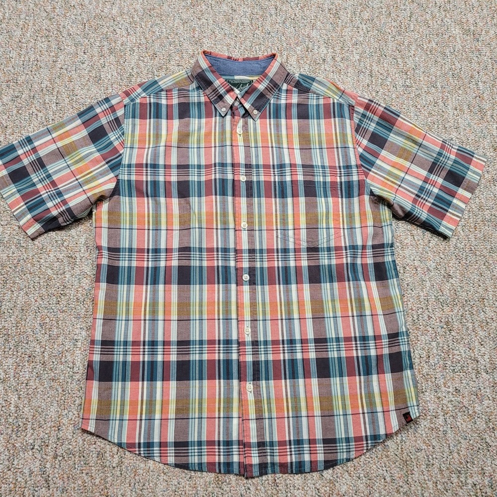 Woolrich Shirt Mens Multi Large Plaid Button‎ Down Short Sleeve Hiking Camping